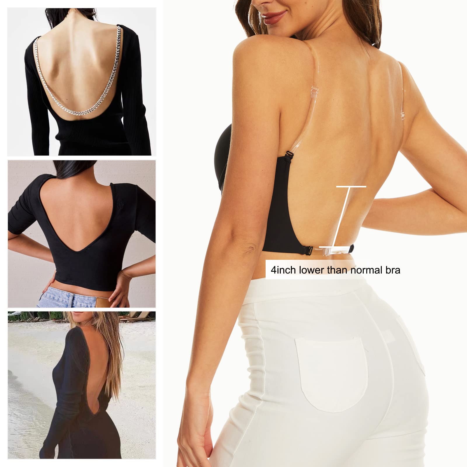 Women Low Cut Bra Push Up Lightly Lined Convertible Plunge Bralet with  Straps for Backless Dresses Lift Up Beauty Back V Neck
