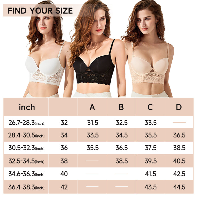 Cloud Bras®Women's Backless Push-Up Plunge Bra with Convertible Clear