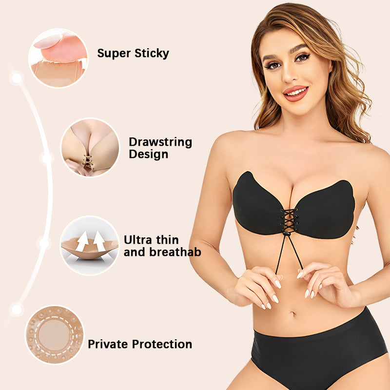 Invisible Adhesive Strapless Bra,2pcs Sticky Push Up Silicone Bra With  Drawstring For Women A To D