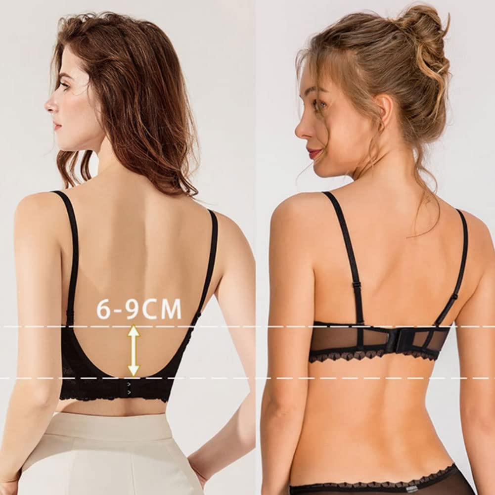Low Back Bras Sexy Deep V Neck Backless Bra, Low Cut Push Up Bras for Women  Convertible Multiway Lengthening Halter Bra (Black,M) at  Women's  Clothing store