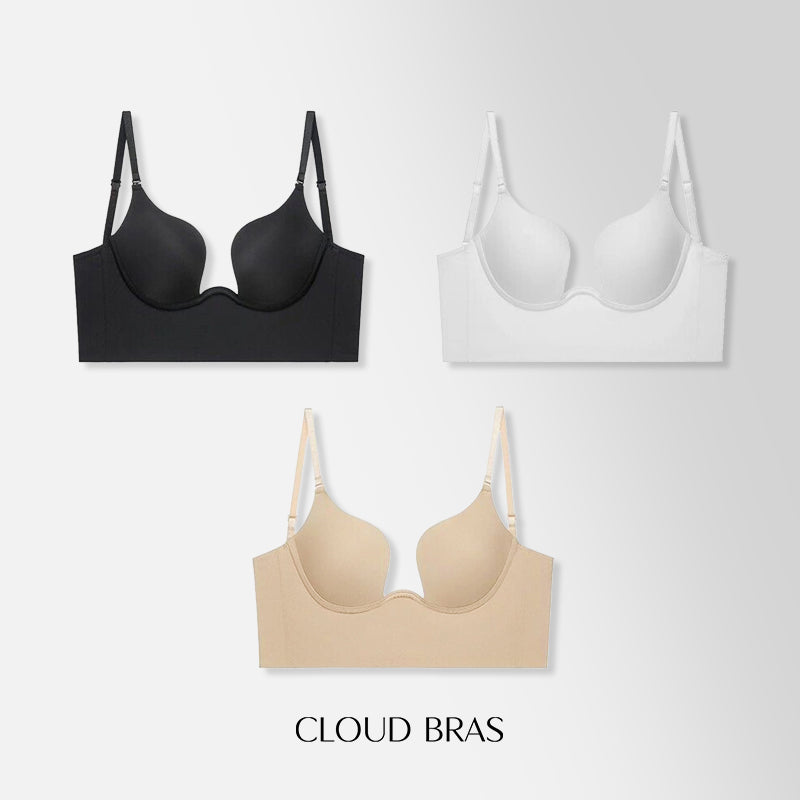 Cloud Bras®Women's Backless Push-Up Plunge Bra with Convertible Clear  Straps(3Pcs Set）