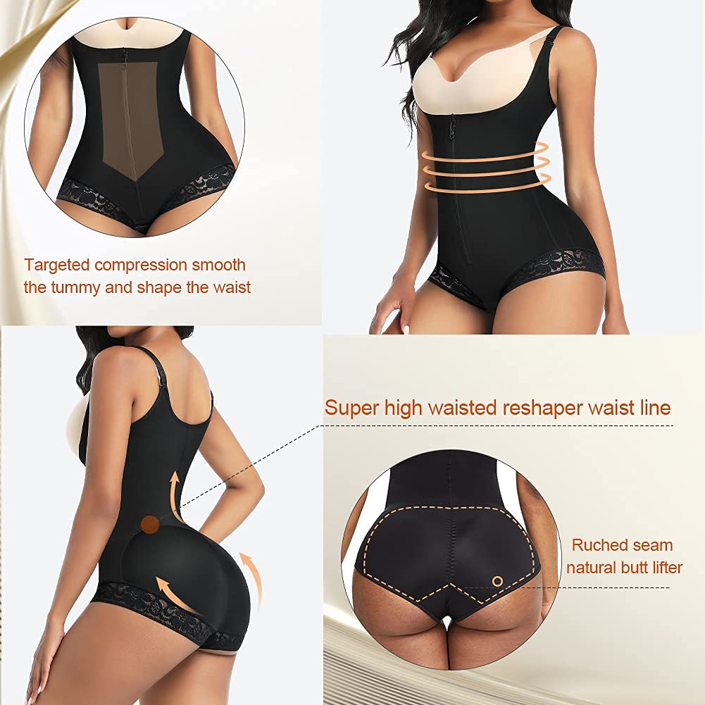 Wear your own Bra Bodysuit Shaper with Targeted Double Front Panel Black