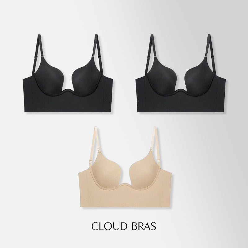 Cloud Bras®Women’s Backless Push-Up Plunge Bra with Convertible Clear Straps(3Pcs Set）