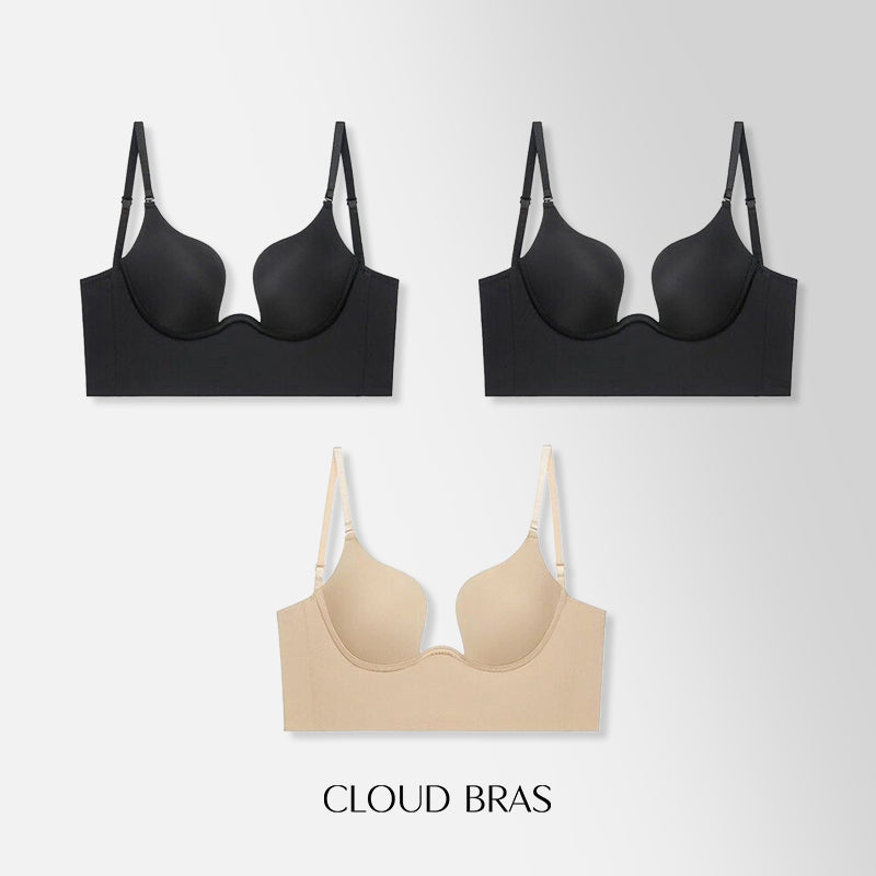 Cloud Bras®Women's Backless Push-Up Plunge Bra with Convertible Clear Straps(3Pcs  Set）