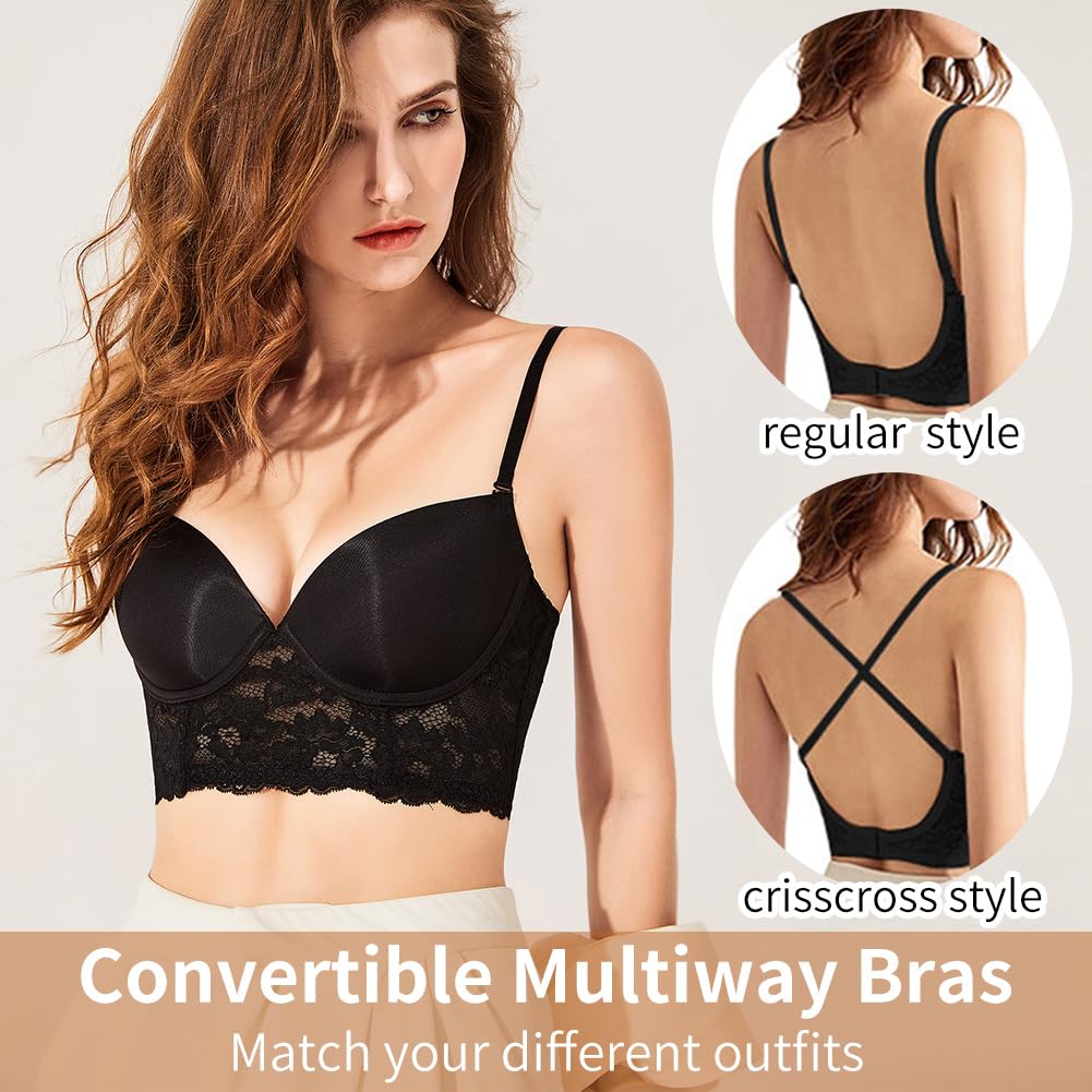 Low Back Bra Push-up Multiway Convertible T-shirt Bra Wire Lifting Smoothing  Strapless Backless Bra