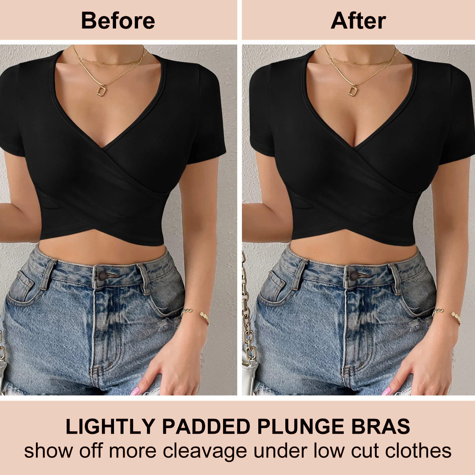 Plusexy Women's Plunge Deep V Low Cut Bras with Convertible Clear Back  Straps Backless Padded Push Up Underwire Bra Black 32A at  Women's  Clothing store