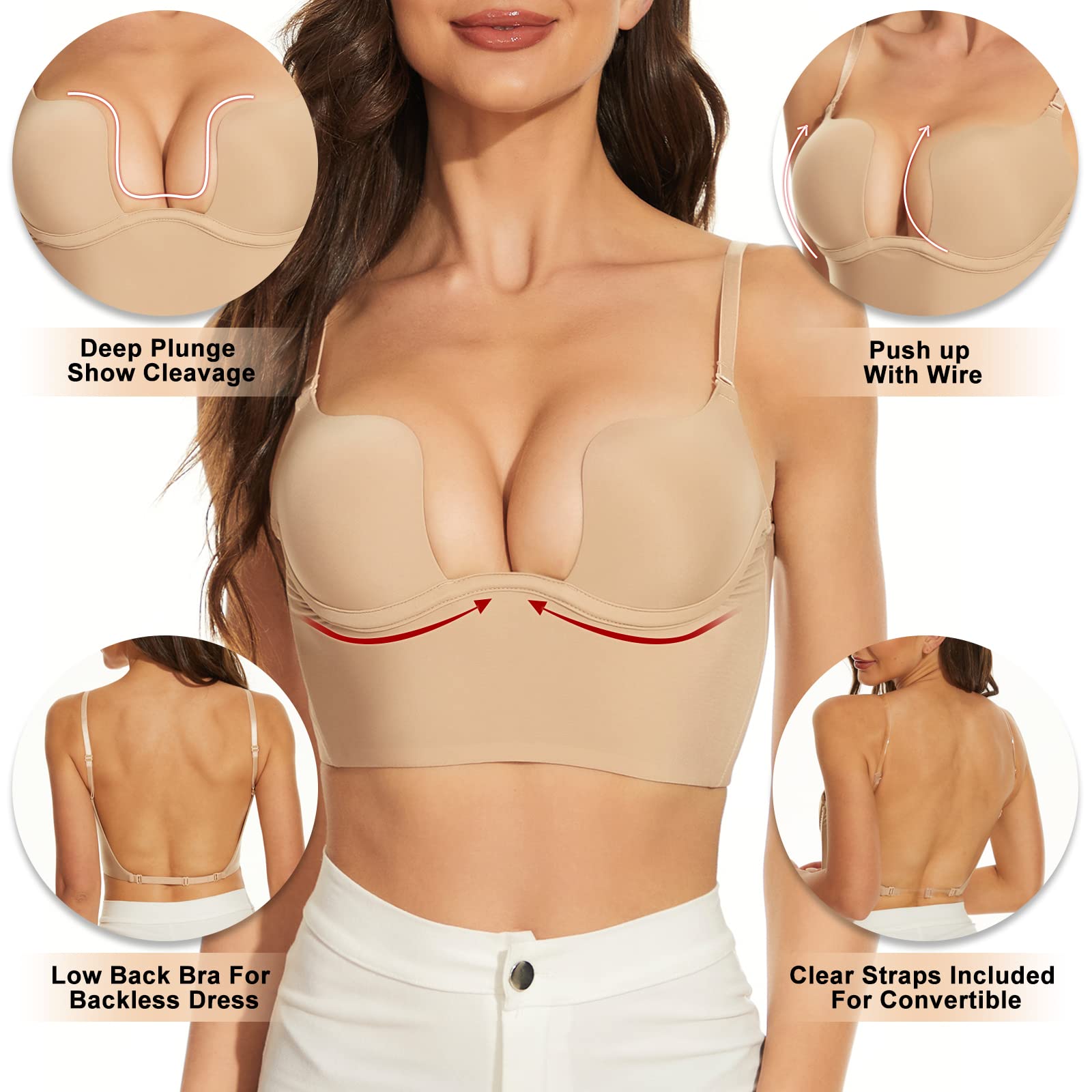 Low Cut Plunge Bras for Women Low Cut Backless Off shoulder Dress Multi-Way  Bra