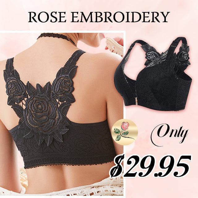 Cloud Bras®Front Fastening '5D' Stereoscopic Rose Embroidery Bra-Black