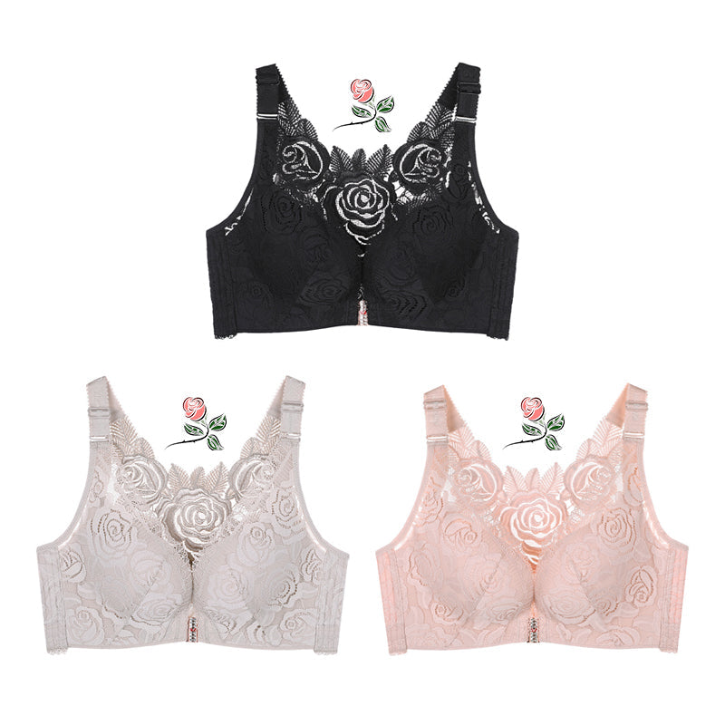 Cloud Bras®Front Fastening '5D' Stereoscopic Rose Embroidery Bra- Tea Green