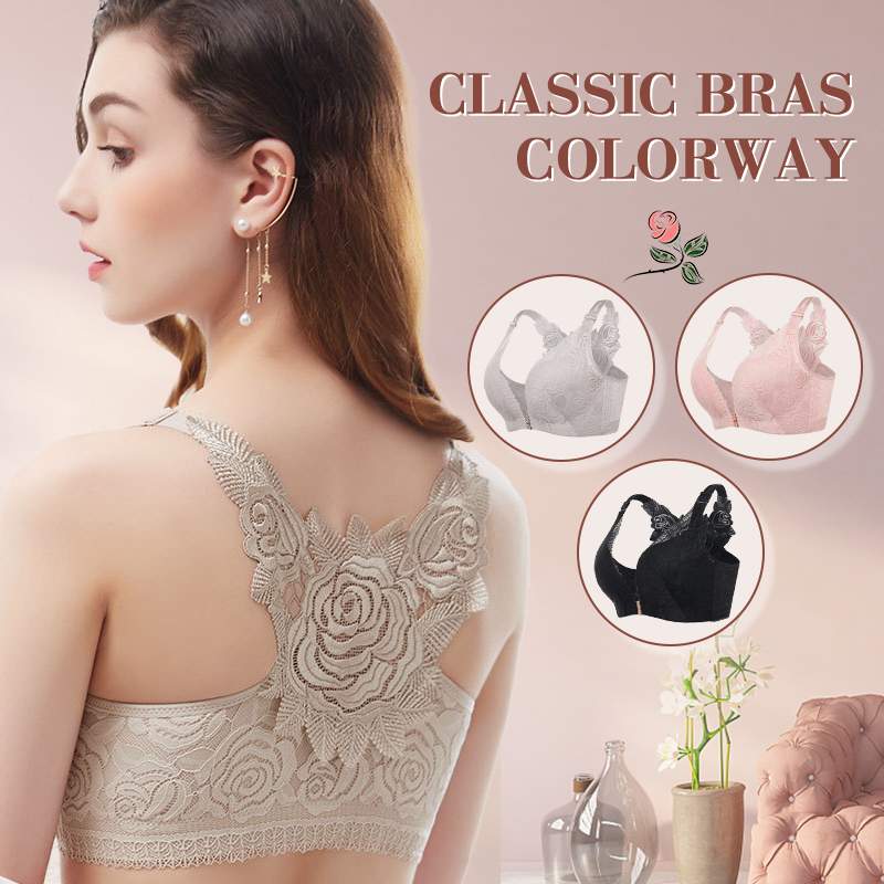 Front Fastening 5d Stereoscopic Rose Embroidery Bra Black Cloud Bras