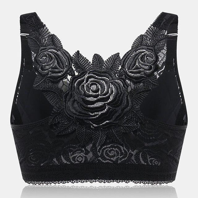 Cloud Bras®Front Fastening '5D' Stereoscopic Rose Embroidery Bra-Black