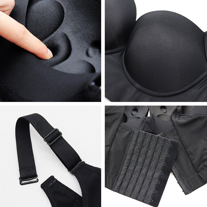  Deep Cup Bra Hide Back Fat Wide Band Back Smoothing Bras For  Women Plus Size Push Up Bra Back Fat Full Coverage Bras Black