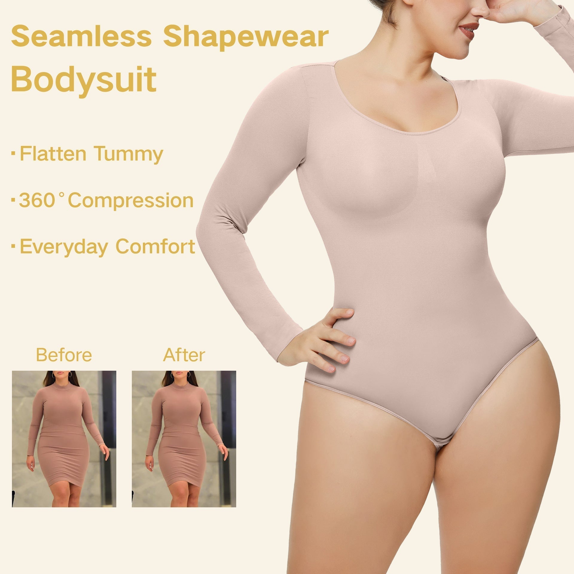 High Compression Bodysuit Long Sleeves Women Shapewear Seamless